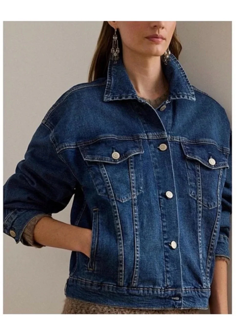Ralph Lauren Dark Blue Denim Trucker over-sized Jean Jacket for Women - Picture 1 of 7